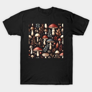 Dark Vintage Mushroom Pattern T-Shirt